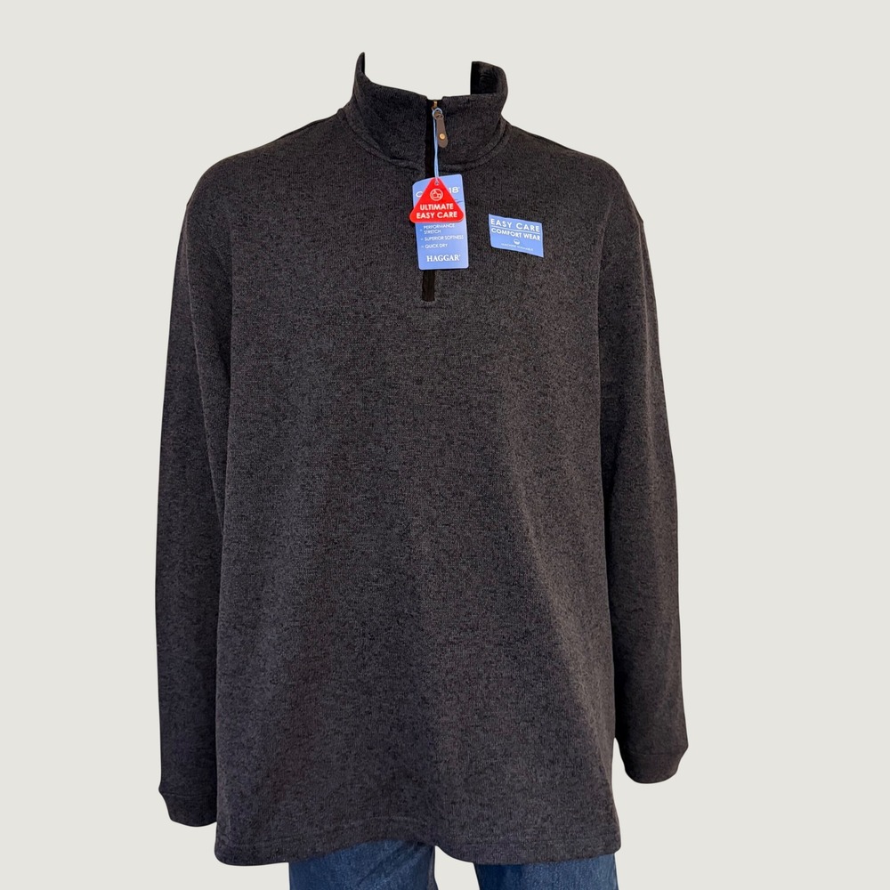 NWT Haggar Cool 18 Tec Mens Pullover Charcoal Heather Quarter Zip Stretch 4XL